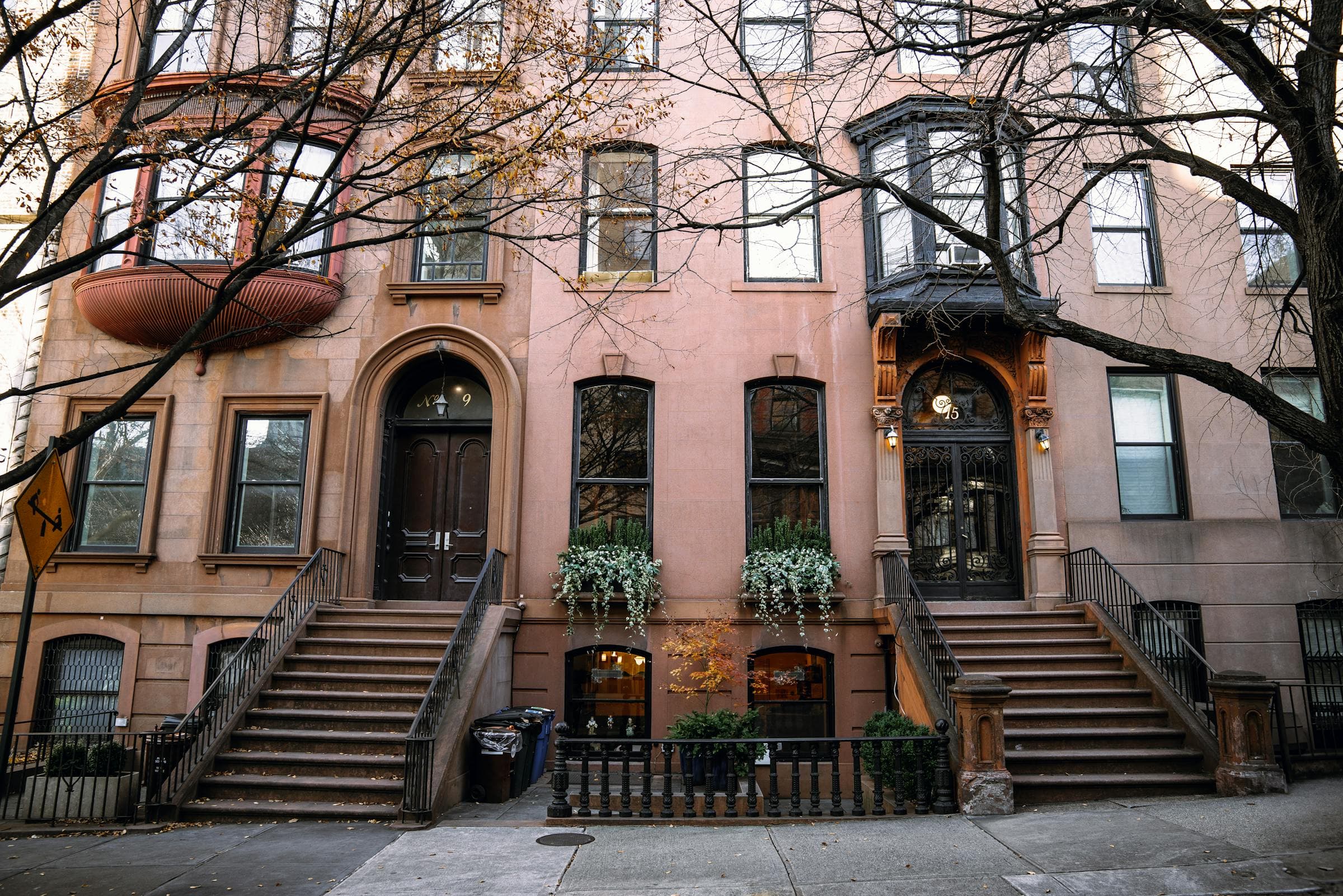 Ornate brick brownstone building facade